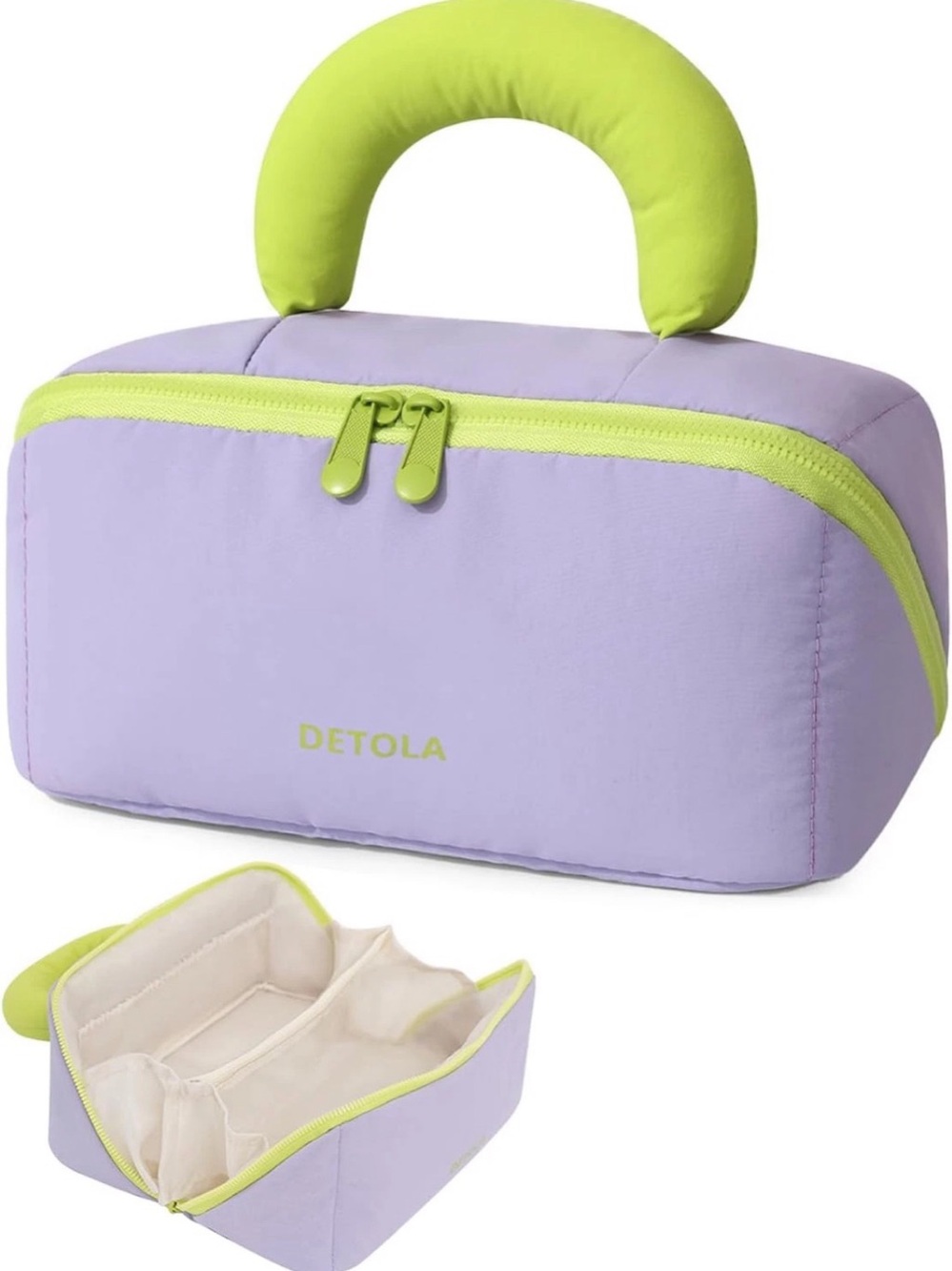 Nylon Puffer Cosmetic Case Travel Purple Neon Green
